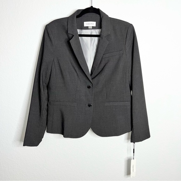 Calvin Klein Blazer Womens Size 14 Gray Jacket Coat Double Button Career P - Picture 1 of 8